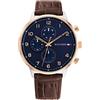 Tommy Hilfiger Orologio analogico multifunzione al quarzo da uomo con cinturino in acciaio inossidabile o in pelle, Blu (Blue)