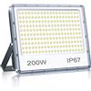 YIQIBRO Faretto LED da Esterno 200W, 20000LM 6500K Super Luminoso Bianco Freddo Faro LED Esterno con Trasformatore, IP67 Impermeabile Luce di Sicurezza per Giardino Garage Fabbrica Stadio Terrazza