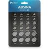 ABSINA 24 batterie a bottone miste alcaline e litio - 2x AG1, 2x AG3, 4x AG4, 4x AG10, 4x AG13, 2x CR2016, 2x CR2025, 4x CR2032 - Pile a bottone da 1,5V e 3V - Pile orologio, batterie piccole rotonde