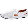 ANUFER Uomo Traspirante Buco dell'Aria Piatto Mocassino Estate Senza Allacciatura Scarpe da Guida Bianco SN010611 EU43