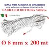 FORNAUTICA CIMA DA ANCORAGGIO E ORMEGGIO CORDA NAUTICA POLIESTERE Diametro Ø 8mm -metri 200