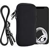 kwmobile Custodia in Neoprene con Zip per Smartphone - Portacellulare a Tracolla - Porta Cellulare da Collo Universale - Borsa Cover Telefono nero