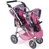 Bayer Chic 2000 Passeggino per bambole Vario, passeggino gemellare per due bambole, passeggino tandem per bambini dai 4 agli 8 anni, unicorno, rosa navy, 689-43