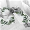 Xshelley Tappetino da bagno in tre pezzi con foglie tropicali, set di tappetini da bagno antiscivolo, lavabile, inodore set