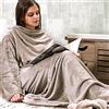 INTRECCI Morbida Coperta Tv Con Maniche, Plaid Coperta Indossabile Con Maniche In Microfibra Tinta Unita (Crema)