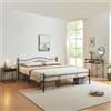 [en.casa] Struttura Letto in Acciaio con Testiera Alta Decorativa e Pediera Letto Matrimoniale King Size con Zona di Riposo 180 x 200 cm Nero
