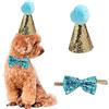 Symphony Cappello e papillon per animali domestici, set da 2 pezzi, per cani e gatti, con fiocco, per feste di cuccioli e gattini (azzurro)