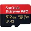 Sandisk 512GB Scheda microSDXC SanDisk Extreme Pro 200/140 MB/s A2 C10 V30 con adattore Nero/rosso [SDSQXCD-512G-GN6MA]
