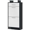 Vladon Scarpiera Loret V2, mobile per 8 paia di scarpe con 2 ante a ribalta, 1 cassetto e ripiano in vetro, nero opaco/bianco opaco (46 x 104 x 23 cm)