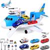 deAO Trasporto Aereo e Set di Giocattoli per Auto, Trasporto Aereo Auto Giocattolo Aerei Giocattolo per Bambini, Aereo da Trasporto con 6 Mini Auto 10 Segnali Stradali Elicotteri per Bambini