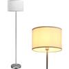 BAKAJI Lampada Piantana da Terra Luce Lampadina E27 Max 60W Base Rotonda in Metallo Cromato Paralume in Tessuto Design Moderno Accensione a Pedale Altezza 160cm (Bianco)
