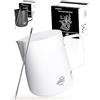 Pro@Home43® Bricco Latte professionale, Bricco per Latte in Acciaio Inox, lattiera per cappuccino 600 ml in bianco con penna Latte Art e confezione regalo