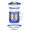 YURROAD Tazza 400ml Porcellana Tisana Cinese Tazza Infusore Drago Modello, 4 in 1 Cinese Tazza da Tè con Colino/Infusore/Coperchio e Piattino, Cinese Tazza in Ceramica, Tazze con Filtro per Tisane - Blu
