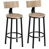 TecTake® Set 2 Sgabelli da Bar, Altezza Regolabile, Schienali Grandi, Struttura in Acciaio, Seduta in Legno, Facili da Pulire, Comodi, per Isola Cucina, Capacità 120kg - Industriale Chiaro