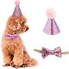 Symphony Cappello e papillon per animali domestici, set da 2 pezzi, per cani e gatti, con fiocco, per feste di compleanno (rosa)