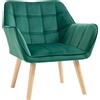 HOMCOM Poltroncina Stile Nordico in Legno ed Effetto Velluto Verde per Soggiorno o Ufficio, 64x62x72.5 cm|Aosom