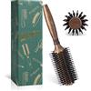 LORSEX Spazzola rotonda per capelli con setole di cinghiale e setole di nylon, extra large rotonda in legno (colore retrò) (Interno 30 mm/Esterno 60 mm)