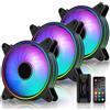 EZDIY-FAB Moonlight Ventole Case RGB da 120 mm con Fan Hub X e Telecomando,Scheda Madre Aura SYNC,Controllo della velocità,Ventilatore Indirizzabile per PC Case-3 Pack