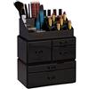 Relaxdays Organizer Make-Up con 21 Scomparti, Contenitore per Cosmetici, Rossetti, Trucchi, Case in Acrilico, Nero