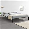 [en.casa] Struttura Letto Matrimoniale King Size in Acciaio con Testiera Bassa Letto a 2 Piazze 180x200 cm con Rete a Doghe - Nero Opaco