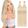 Silk-co 50cm Extension Capelli Veri Cheratina 1 Grammo Capelli Umani Cheratina Extension 100 ciocche U-Tip Keratina - 60 Biondo Platino