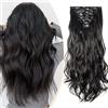 S-noilite Set 8pcs Clip in Hair Extensions Extension Clip Capelli Veri Testa Piena 18Clips Parrucchino 43cm Riccio Nero naturale