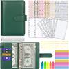 MARICATO Portadocumenti in Pelle A6 PU, MARICATO 29pcs Raccoglitore ad 6 Anelli, Raccoglitore Notebook con Buste Trasparenti Rimovibile e Budget Planner, per Lavoro e Casa Budget Organizzatore-Verde Scuro