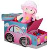 Relaxdays Sgabello Bambini Contenitore Giocattoli con Scomparto, Pieghevole, Forma di Automobile 50 l Fucsia