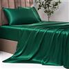 Jemiipee Completo Lenzuola Raso Matrimoniale Tinta Unita 200x200x36 cm - Lenzuola Sotto con Angoli Matrimoniali, Lenzuolo Sopra, 2 Federe - Biancheria da Letto Satin 4 Pezzi - Verde Scuro