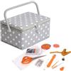 Hobby Gift Scatola Media per Cucito Kit con Manico - Cestino Porta Cucito in Cotone con Scomparti per Strumenti e Accessori Creativi - 18,5 x 25,5 x 14,5 cm, Pois Grigi
