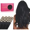 WENNALIFE Extension Capelli Veri Biadesivo, 20pz 35cm 50g Nero Jet Extension Biadesive Capelli Veri Lisci Remy Tape in Hair Extensions Capelli Setosi