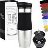 Milu Tazza termica da viaggio per caffè 450ml - 100% a Prova di perdite - Isolata Tazza di caffè e tè da portare via Tazza Termica da bere in acciaio inossidabile - Caldo e freddo - (Nero, 450ml)