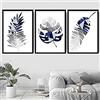Artze Wall Art Stampe artistiche geometriche con foglie tropicali, set da 3 pezzi, 30 cm di larghezza x 40 cm di altezza, blu navy/grigio