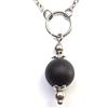 Generic Collana donna minimalista in acciaio inox con pendente perla in pietra naturale (Nero opaco)