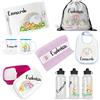 GioCandles&gARTya Set coordinato personalizzato per scuola e asilo arcobaleno boho zainetto borraccia portamerenda asciugamanino tazza di plastica tovaglietta bavaglino