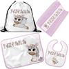 GioCandles Set coordinato personalizzato per asilo nido con unicorni zainetto asciugamanino tovaglietta di spugna bavaglino rosa e celeste