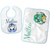 GioCandles&gARTya Set coordinato personalizzato bavaglino e tovaglietta in spugna per scuola e asilo regalo nascita orsetto leoncino giraffa panda maialino coniglietto pinguino dinosauro