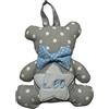 Fiocco nascita bimbo fantasia a righi e grigio - Tema della coccarda  nascita orso - Fiocco nascita con nome ricamato personalizzato - Coccarda  nascita