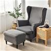 CHNSHOME Copripoltrona con orecchie 1 posto elasticizzato 2 pezzi Coprisedile con Orecchie Fodera per pouf Fodere per poltrone elastiche Grigio scuro