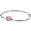 PANDORA Icons Bracciale in argento in maglia snake con chiusura a forma di cuore placcata in oro rosa 14 carati e zirconi cubici trasparenti, 17