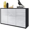 Vladon Madia Ben V3, mobile con 3 ante e 2 cassetti, nero opaco/bianco lucido (117 x 74 x 36 cm)