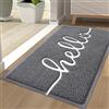 Homaxy - Zerbino per interni ed esterni, con scritta Hello, antiscivolo, lavabile, per porta di casa, ingresso, giardino (44 x 76 cm, grigio)