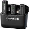 HAPPOYEER Micrófonos Lavalier inalámbricos para iPhone iPad, con 2 micrófonos inalámbricos, micrófono de Solapa con Funda de Carga para entrevistas, grabación de Video, Tiktok, Facebook