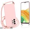 Vauki Custodia per Samsung Galaxy A33 5G Cover con Cordino, Rosa Silicone Antiurto TPU Morbido Case Corda Collana Necklace Regolabile Stylish con Catena Ultra Sottile Cover per Samsung A33 5G 6.4