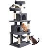 Yaheetech Albero Tiragraffi per Gatti Adulti Grandi Medi con Giocattolo Gioco Palle in Corda Sisal Naturale 61 x 49 x 158 cm Grigio Scuro