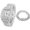 HALUKAKAH Diamanti Orologio Oro,Uomo Placcato Oro Bianco Platino 40MM Largo Quadrato Componi Quarzo Cinturino 24cm con Link Cubano Catena 20cm Bracciale Set, con Scatola Regalo