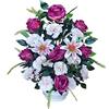 DRW Centro di fiori artificiali Cimitero, Santi, Anniversari Rose viola e garofani Rosa 50 cm Larghezza x 60 cm Altezza x 25 cm Profondità (Aprox)
