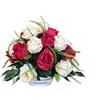 DRW Centro Fiori Artificiali Cimitero, Santi, Anniversari Rotondo Rose Gialle e Rosse 40 cm Diametro x 35 cm Altezza