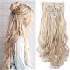 Elailite Clip in Extension per Capelli con Meche Mossi Lunghi 60cm Full Head 8 Fasce Estensioni, Biondo Sabbia mix Biondo Chiarissimo