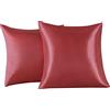 FARFALLAROSSA Set di 2 Federe in Raso 65 x 65 cm Rosso, Federa Cuscino Letto Morbida e Setosa al Tatto, Chiusura a Busta, Antiacaro e Ipoallergico, Protezione Capelli e Pelle & Antirughe